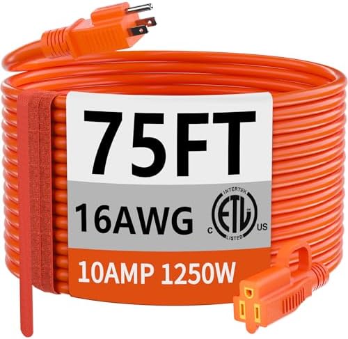 HUANCHAIN Indoor Outdoor Orange Extension Cord 75 FT Waterproof 16/3 Gauge