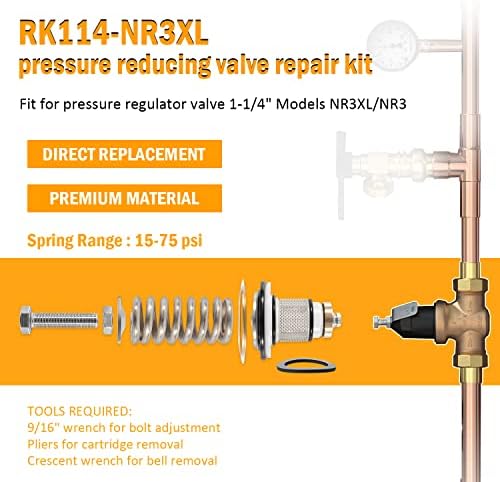 RK114-NR3XL Pressure Reducing Valve Repair Kit Replacement for Models NR3 and NR3XL Pressure Regulator Valves 1-1/4''