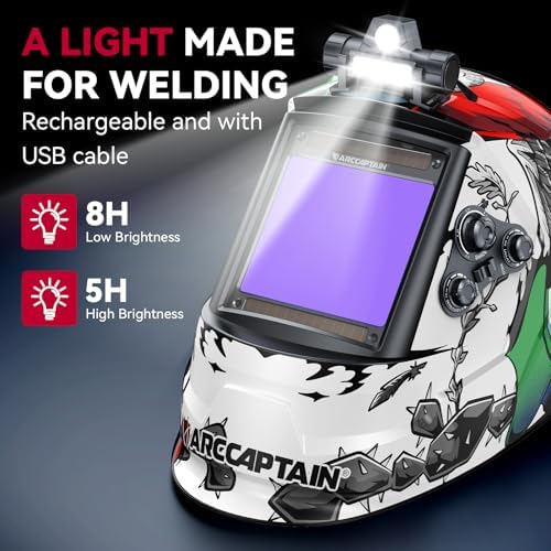 ARCCAPTAIN Auto Darkening Welding Helmet with Light, 3.94"X3.66" Large View
