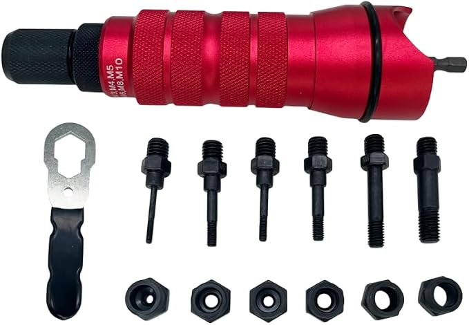 Xaila 3/8" Rivet Nut Drill Adapter Kit - M3 to M10 & 10-24 to 3/8-16, CNC Machined Power Tool Attachment Converts Your Drill into a Rivet Nut Setter, Replacement for Astro ADN38 XL Style Tools