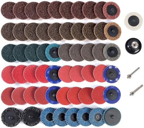 60PCS 2 Inch Sanding Disc Quick Change Disc Set with Shank Holder Fits Various Grinder Roll Lock Disc Die Grinder Surface Conditioning, Polishing, Finishing and Burr Rust Paint Removal