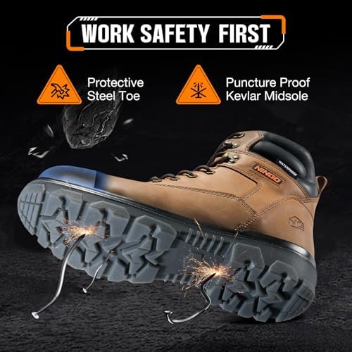 NINGO Waterproof Steel Toe Work Boots for Men, EH Rated, Puncture Proof