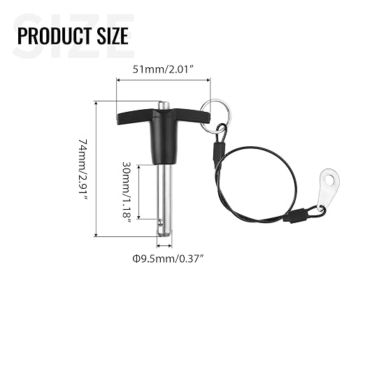 T Handle Quick Release Pin 3/8 Inch Diameter,304 Stainless Steel Ball Locking Pin with Push Button Lanyard Usable Length 1.18"(9.5mm x 30mm)