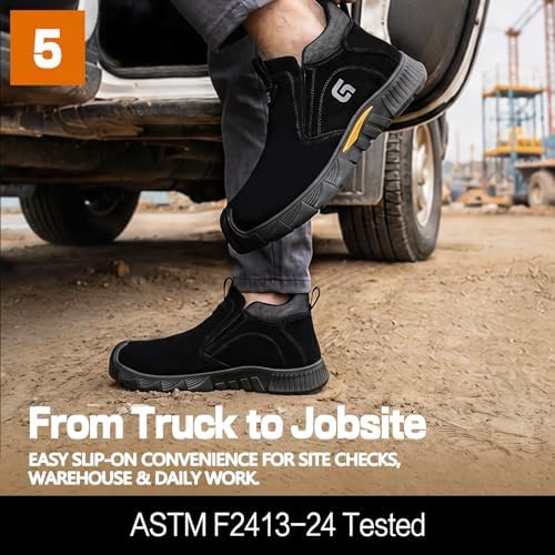 GLANOUDUN Steel Toe Shoes for Men Welding Work - Slip-On, Mid-Top Coverage