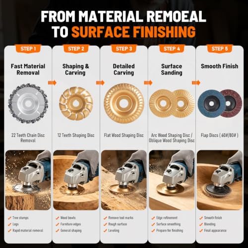 15PCS Wood Carving Disc Set for 4" or 4 1/2" Angle Grinder