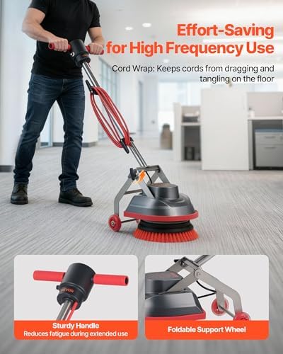 VEVOR Commercial Floor Scrubber Machine, Heavy Duty Floor Cleaner Polisher with 2 Wheels, Professional Electric Carpet Buffer, Max 1900 RPM, 43 FT Cord, 3 Pads & 3 Brushes - All Floor Surfaces