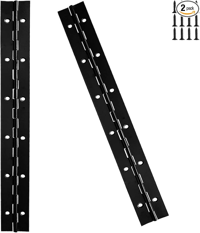 2-Pack 12-Inch Black Stainless Steel Heavy Duty Continuous & Piano Hinge, 2" Open Width Piano Boat Hinges, with Pre-Drilled Holes and Screws, Ideal for Piano Cabinets ane Wooden Box.