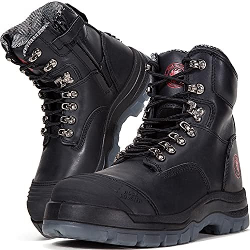 ROCKROOSTER Work Boots for Men,7 inch,Steel Toe,Side Zipper, Oiled Leather Shoes,Static Control,Breathable,Quick Dry(AK232Z-245Z)