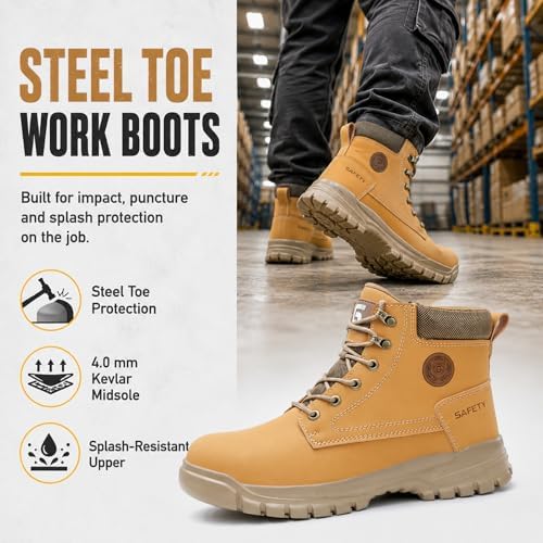 GUSAYEX Steel Toe Boots for Men Puncture Resistant Work Boots