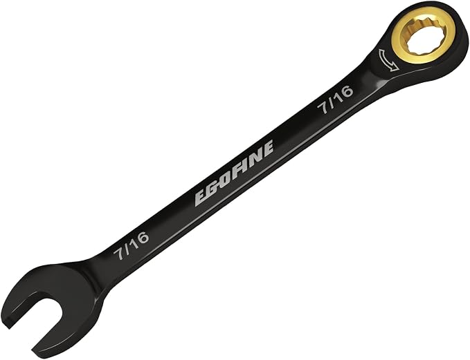 Egofine 7/16 Ratchet Wrench, 7/16 Wrench Ratcheting Combination Wrenches SAE, Industrial Grade Gear Spanner with 12 Point Box End, 72-Teeth Ratchet Black Electrophoretic Coating,CR-V
