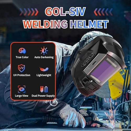 Auto Darkening Welding Helmet4"×4"-Optical Grade 1/1/1/2-True Color-Solar&Battery Power-4 Sensor,0.1ms Response Time-Wide Shade DIN5-9/9, 13 for SMAW,TIG, MIG, GTAW, Grinding-Lightweight Wear