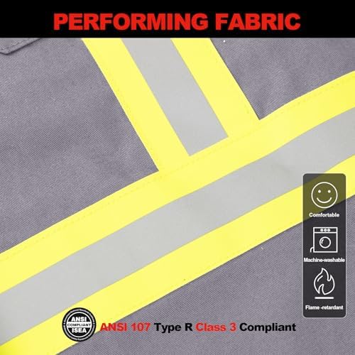 FR Shirts for Men 7oz High Visibility Fire Resistant Shirts CAT2 Welding Shirt 100% Cotton Hi Vis Flame Resistant Shirt Light Gray(4X-Large)