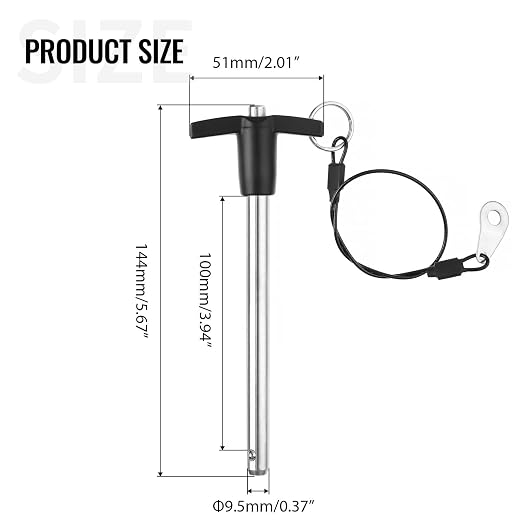 T Handle Quick Release Pin 3/8 Inch Diameter,304 Stainless Steel Ball Locking Pin with Push Button Lanyard Usable Length 3.94"(9.5mm x 100mm)