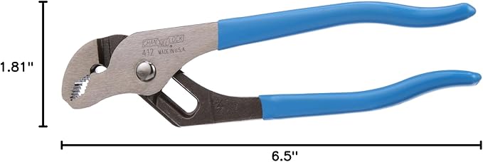 CHANNELLOCK 412 6.5-inch V-Jaw Tongue & Groove Pliers, Made in USA, 0.94-inch Jaw Capacity, Forged High Carbon Steel, More Points of Contact on Round Stock