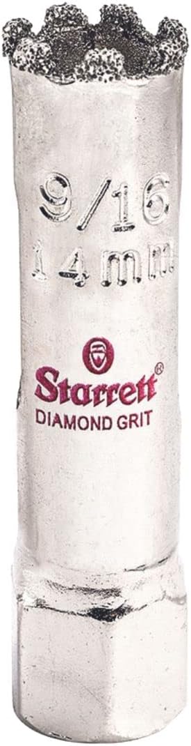 Starrett Diamond Grit Hole Saw - Ideal for Drilling Small Diameter Holes - 9/16" Diameter, 1-5/8" Cutting Depth, 1/2-20 Thread Size, XA1 Arbor, Silver - ‎KD0096-N