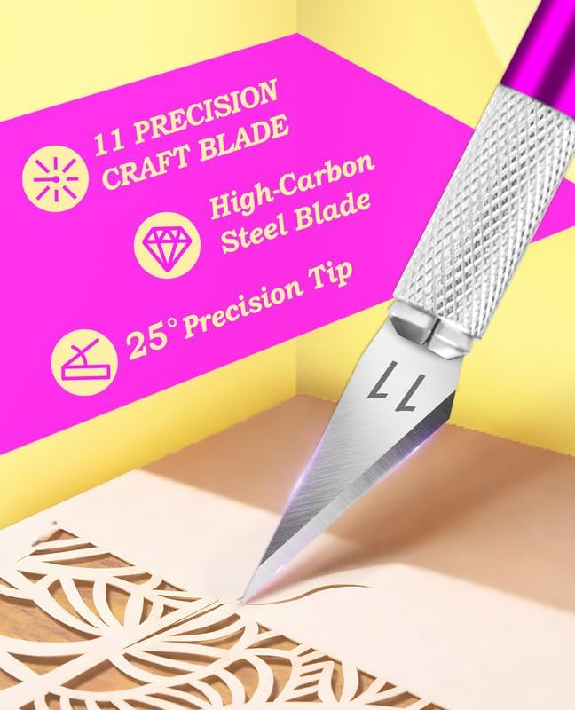 DIYSELF Exacto Knife Set, Hobby Knife Kit with 20PCS #11 Blades, Precision Knives, Aluminum Handle, 6-Inch Steel Ruler, Craft Knife Set for Crafting, DIY, Art, Model Making(Purple)