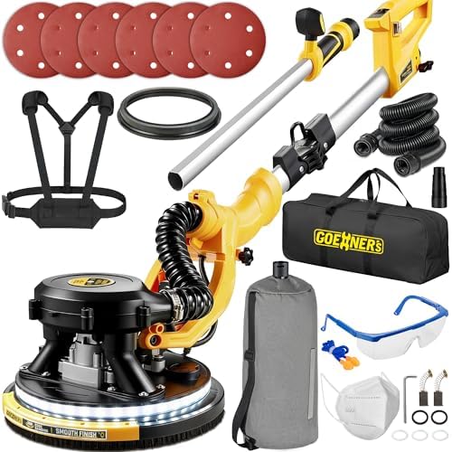 Drywall Sander, 950W 8.5A Electric Drywall Sander with Vacuum Dust Collector, 9 Variable Speed 800-2100RPM, 26FT Power Cord, Wall Sander for Popcorn Ceiling, Pole Sander for Drywall