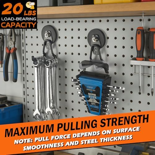ULIBERMAGNET Upgraded Heavy Duty Magnetic Hooks,4 Pack Strong Large Magnet Hook for Power Drill,Garden Tools,Hose,Pegboard,Garage,Workshop,Magnetic Storage Hooks for Indoor Outdoor Hanging(Gray)