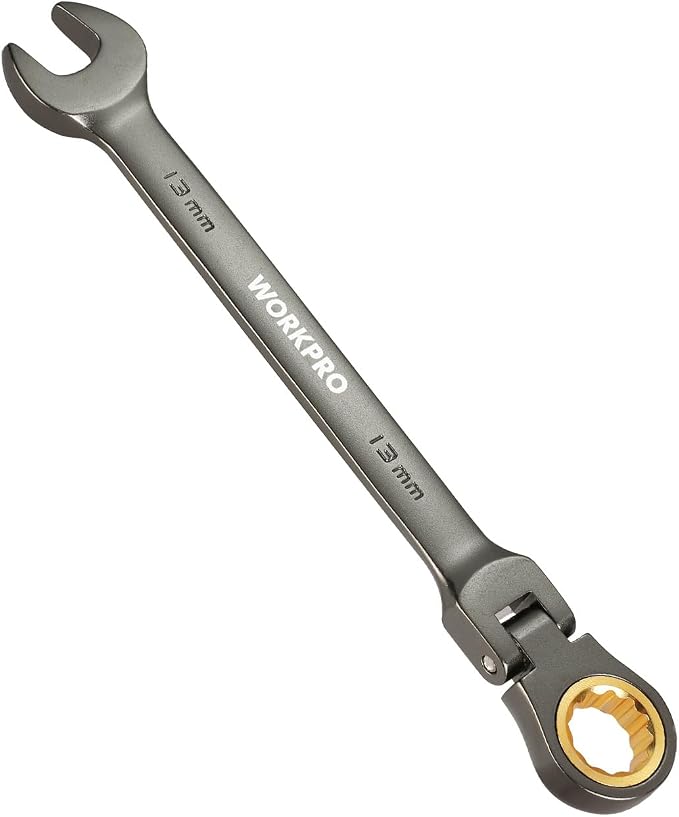 WORKPRO 13 mm Flex-Head Ratcheting Combination Wrench, Nickel Plating | Cr-V Constructed, 72-Teeth, 12 Point Design, Metric, For Home Improvement, Auto Repairs, Plumbing, Constructions, Machinery