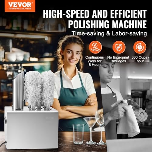 VEVOR Wine Glass Polisher Machine, 5 Cloth Polishers Glass Polishing Machine, 330 Cups/Hour Electric Commercial Glass Polisher for Champagne Glasses, Beer Cups, Perfect for Bar Restaurant Kitchen