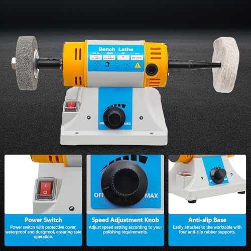 Jewelry Polisher 320W 800-10000RPM Variable Speed Bench Buffer Jewelry Polishing Machine with Accessories Multi-Function Benchtop Polisher Grinder for Jewelry Wood Metal Yellow 110V
