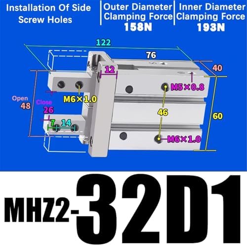 1pcs MHZ2-10/16/25/32/40D1/D2/D3 Pneumatic Finger Cylinder Parallel Gripper Side Thread Aluminium Clamps(MHZ2-32D1)