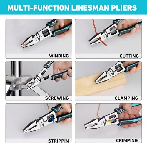 DURATECH 6-in-1 Linesman Pliers, 8.5" Multipurpose Combination Pliers with Wire Stripper/Crimper/Cutter Function, Heavy Duty Side-Cutting Pliers for Crimping, Stripping, Shearing, Screwing