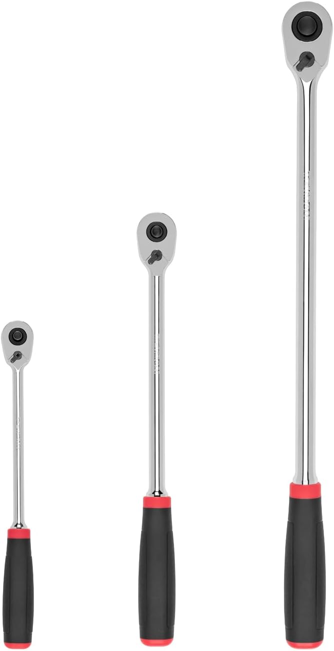 TEKTON 1/4, 3/8, 1/2 Inch Drive Ratchet Set, 3-Piece | SRH99124 | 9, 12, 18 in., Quick-Release, Comfort Grip