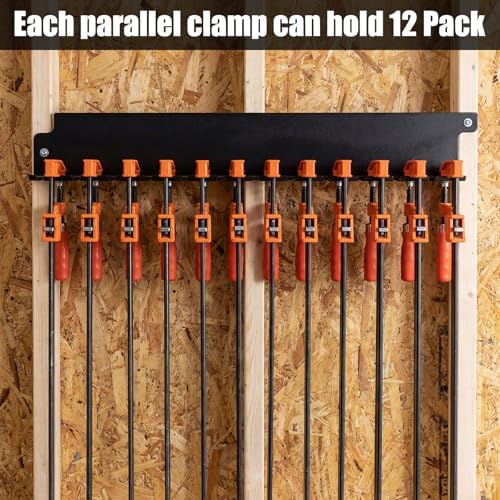 LEIFIDE 2 Pack Parallel Clamp Rack Black Help to Store Heavy Duty Clamps 24'' Long Stainless Steel Clamp Holder Pre-Drilled 16 inch on Center for Mounting to Wall Stud Workshop Organizer and Storage