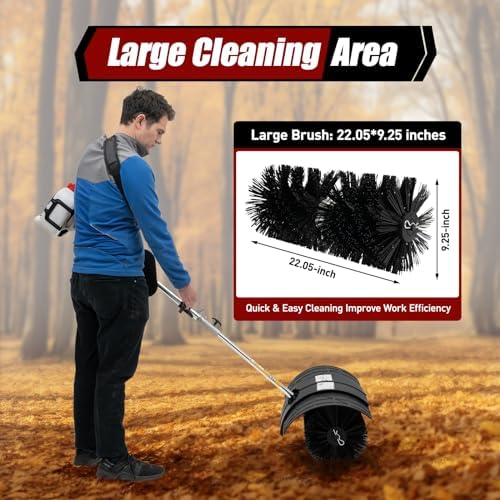 52cc Gas Power Cleaner Outdoor Hand Held Broom 2.3HP 1.8M Driveway Cleaner Nylon Brush for Sidewalk Grass Snow Lawn Cleaning