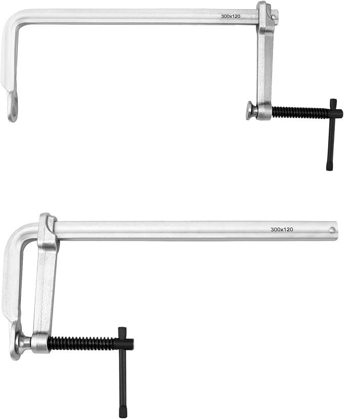 QWORK 12" Heavy Duty F Clamp, 4 Pack Drop-forged Bar Clamp, 4-3/4 Inch Throat Depth, 0.87" x 0.42" Guide Bar, Professional Forging Jaws, Rail, Spindle and Handle