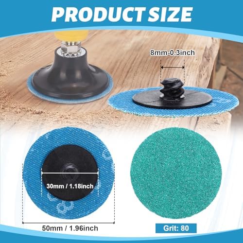 Newwiee 150 Pcs 2 Inch Sanding Discs Green Zirconia Roll Die Grinder Sanding Surface Conditioning Discs for Surface Prep Strip Grind Polish Finish Burr Rust Paint Removal(80 Grit)