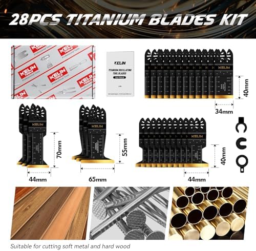 KELIN 28pcs Titanium Oscillating Tool Blades, Universal Multitool Blades