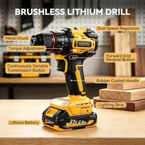 21V Brushless Cordless Drill Set With Battery Charger