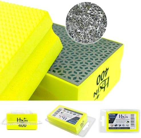 Diamond Hand Polishing Pad Diamond Sanding Block Foam Backed Diamond Sponge Sanding Pads for Wet or Dry Grinding polishing for Granite Marble Stone Tile Glass Ceramic (1, 400# Cubic)