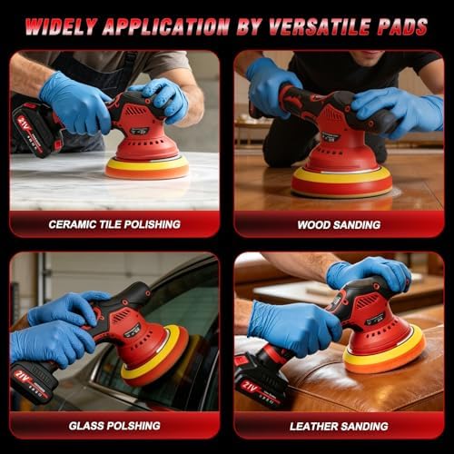 Cordless Car Buffer Polisher Kit (28pcs), 8-Speed 6000RPM, 2X21V Batteries