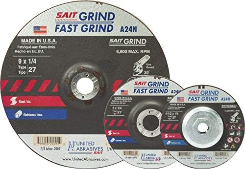 United Abrasives-SAIT 20078 A24N Fast Grinding Wheel 6" x 1/4" x 7/8" Type 27, 25-Pack