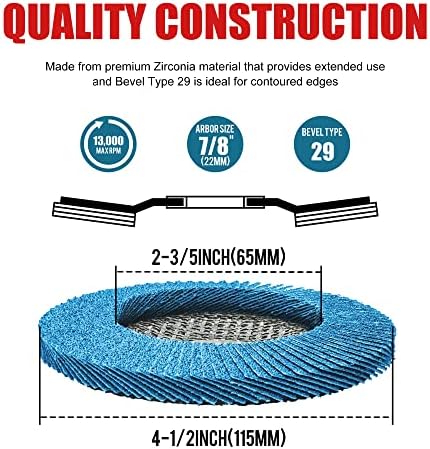 EZARC Zirconia Flap Discs 120 Grit, 4-1/2 x 7/8-Inch, Type 29, 10-Pack