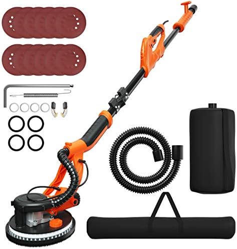 Goplus 750W Drywall Sander, Electric Foldable Sander Machine w/Dust-Free Automatic Vacuum System, 6 Variable Speed 800-1750 RPM, Double-Deck LED Lights, 12 Sanding Disks & Carrying Bag (Foldable)