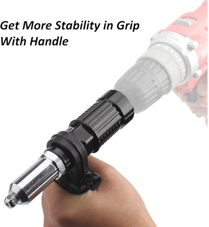 Rivet Gun Adapter Kit with Handle Grip Riveter Drill Attachment Riveting Hand Tool Insert Nut for Cordless Electric Power Drill