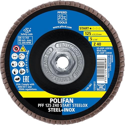Pferd Z Start STEELOX 5" x 5/8"-11 Flat Flap Disc, Type 27, 60 Grit (10PK)
