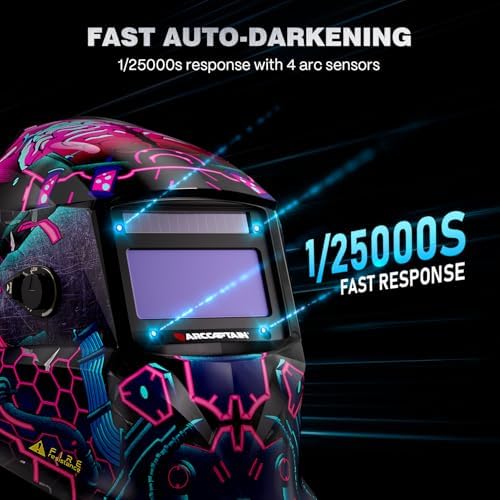 ARCCAPTAIN Welding Helmet Auto Darkening, 1/25000s Response, Shade 4/9-13