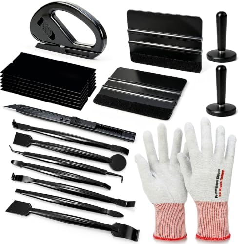 Professional Vinyl Wrap Tool Kit for Car Chrome Delete & Detailing - 2 Magnetic Positioners, 7 Micro Stick Squeegees, Felt Edge Squeegee, Safety Cutter & Gloves for Auto Decal, Window Trim & Wallpaper
