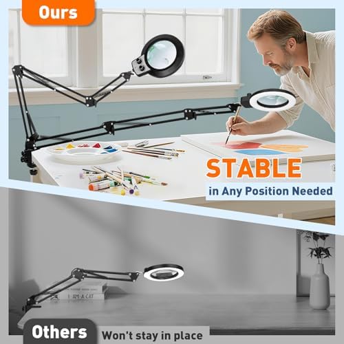 KIRKAS 12X 30X Magnifying Glass with Light and Stand, Extra-Long Arm Knob