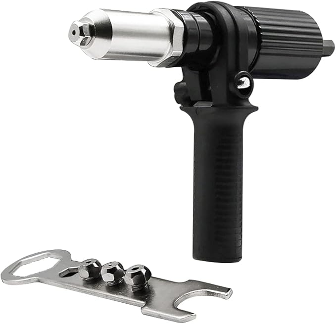 Rivet Gun Adapter Kit Cordless Riveting Drill Joint Adapter Riveter with 4Pcs Different Matching Nozzle Bolts, Wrench for Cordless Drill, Sheet Metal Work Accessories DIY