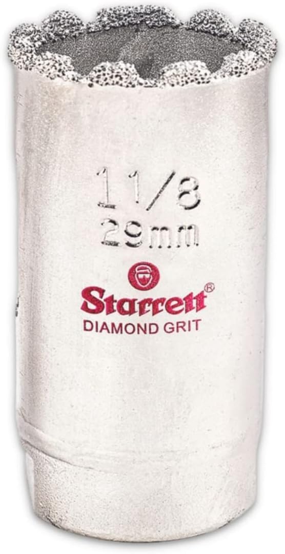 Starrett Diamond Grit Hole Saw, 1-1/8" Dia, 1-5/8" Cutting Depth | Ideal For Drilling Small Diameter Holes, 1/2-20 Thread Size, XA1 Arbor, Silver Finish, KD0118-N