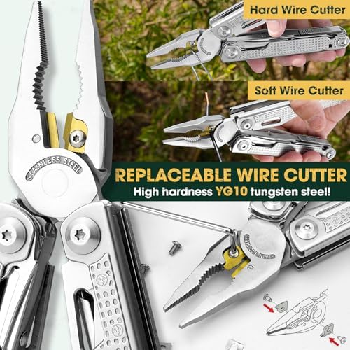 Multper Multitool Pliers with Damascus Knife & Large Scissors,Screwdriver