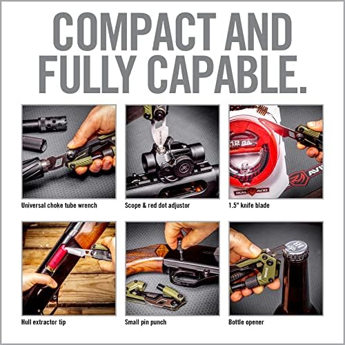 Real Avid CORE Shotgun Multi Tool – Compact Shotgun Tool Kit with Choke Tube Wrench, Scope Adjuster, Pin Punches, Hull Extractor & EDC Utility Tools for Hunting, Trap & Skeet Shooting