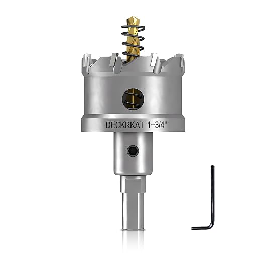 DECKRKAT 1-3/4" TCT Hole Saws for Hard Metal, Heavy Duty 45mm Tungsten Carbide Tipped Hole Cutters Set with Spring-Loaded Pilot Drill Bits for Stainless Steel, Metal, Iron, and Plastic.