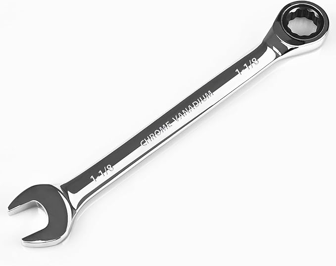 Egofine 1-1/8 inch Ratcheting Combination Wrench SAE, Industrial Grade Gear Spanner with 12-Point Design, 72-Tooth Ratchet, Chrome Vanadium Steel